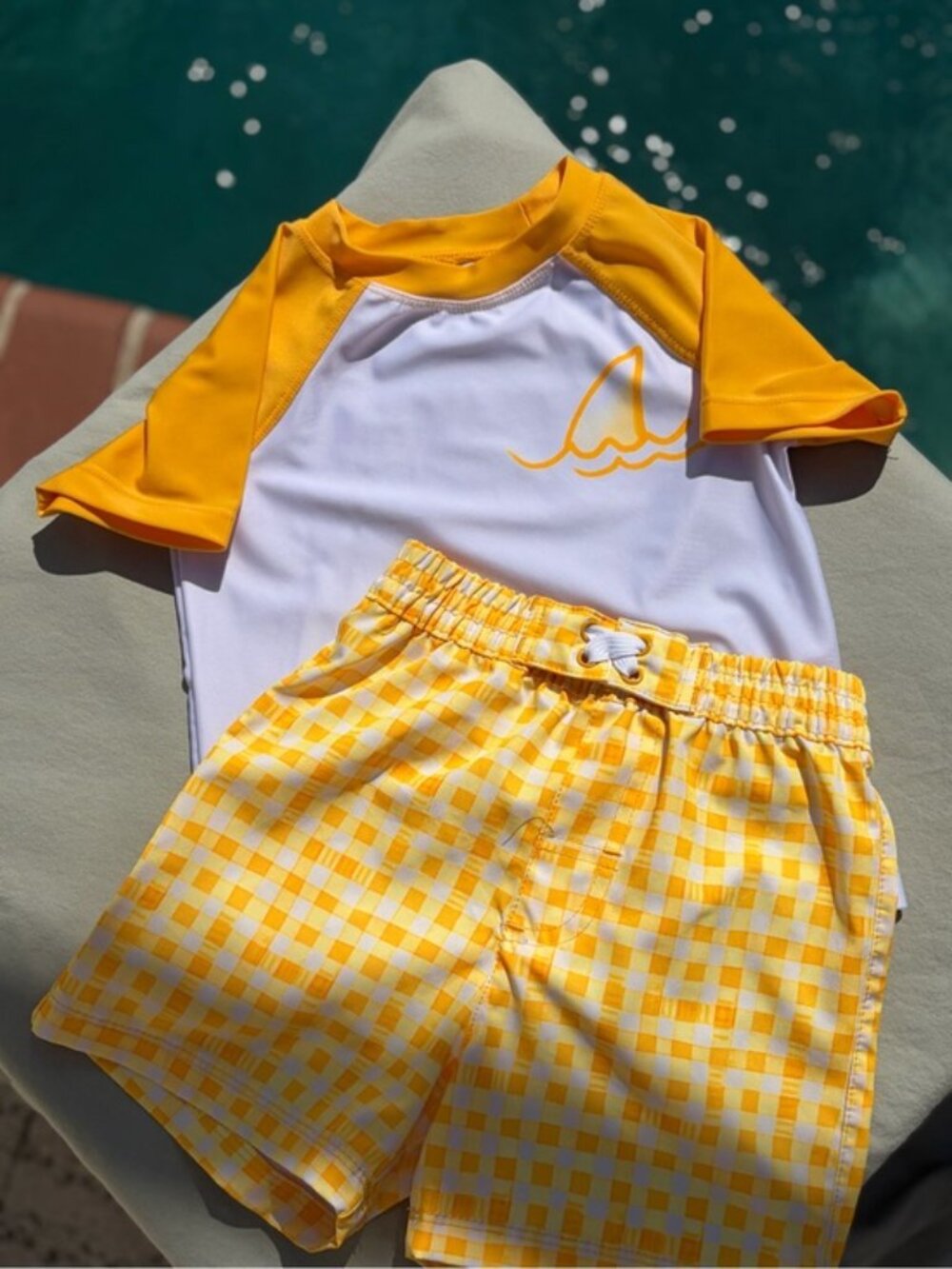 Wonder Nation Toddler 2T Rash Guard Swim Set Yellow Gingham 2 Piece Swimsuit
